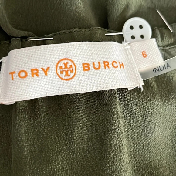 Tory Burch Camille Silk Embroidered Peasant Blouse in Green & Navy - Size 6 - Picture 6 of 8